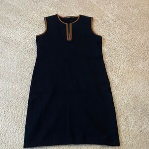 Lauren Ralph Lauren Knit Dress w/Brown Faux leather trim & quarter zip neck